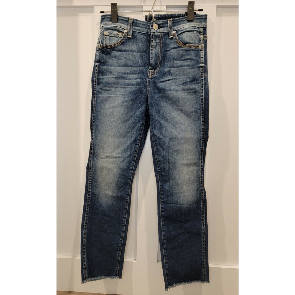 New 7 FOR ALL MANKIND Cropped High Waist Slim Straight Jeans (Size 25) MSRP $198
